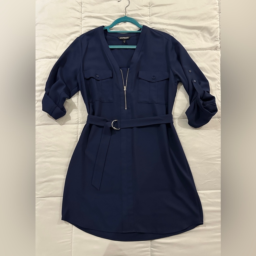 EXPRESS - Navy Blue Belted Dress - Medium